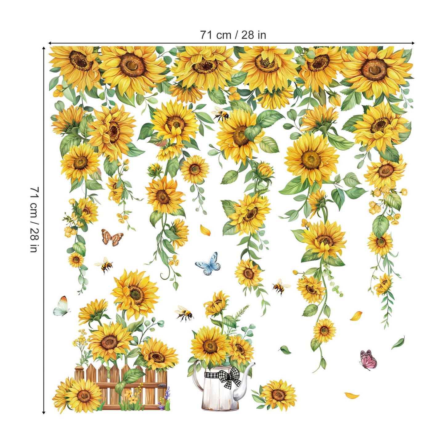 decalmile Spring Summer Sunflower Double Sided Window Clings Hanging Flower Vine Garden Flower Anti-Collision Glass Doors Window Stickers Decals