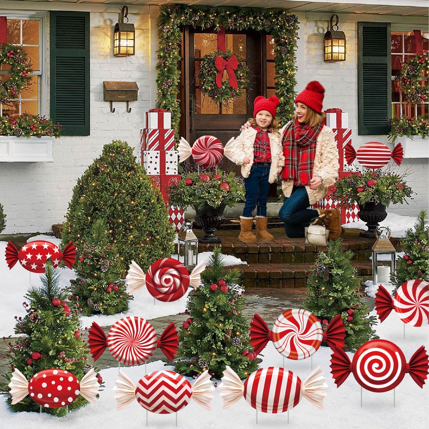 B‌oGlowHaven 12ct Candy Christmas outdoor Decorations‌ Birthday Decorations Waterproof Corrugated Cardboard Yard Signs with 24 Plastic Stakes 17 inch Holiday Pathway Decor for Garden Walkway and Party