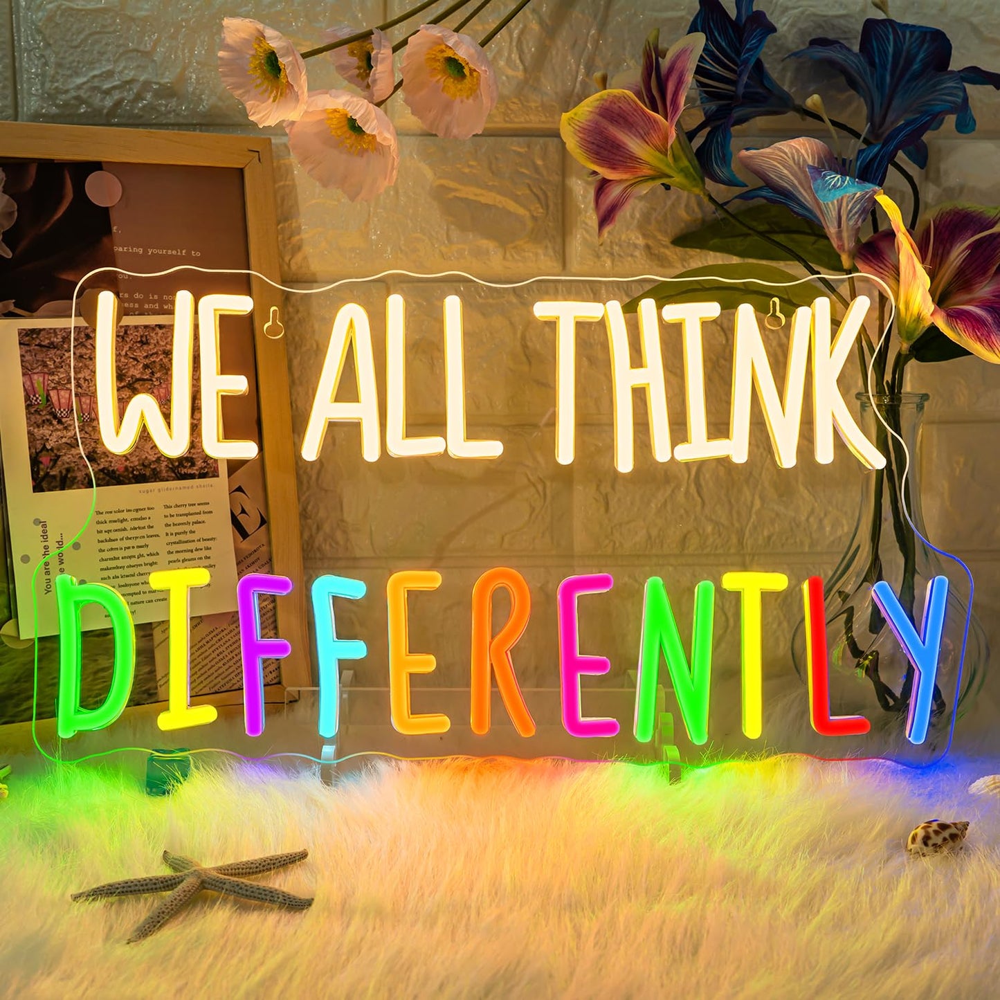 ineonlife Classroom Neon Sign Psychology Neon Signs for Wall Decor We All Think Differently Led Lights Bedroom Study Therapy Office Counseling Office Decor Gifts for Teen Boys