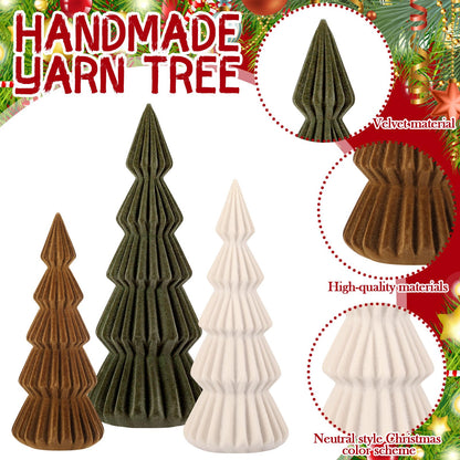 Relaxgiant Set of 3 Velvet Ceramic Christmas Trees Decoration Large Modern Velvet Cone Christmas Tree Figurine Decor Holiday Xmas Winter Indoor Home Tabletop Mantel Centerpiece(Green, Beige, Brown)