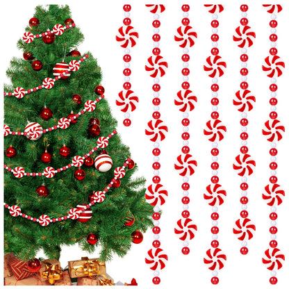 Christmas Candy Garland, Red Christmas Tree Bead Garlands Xmas Decorations Hanging Peppermint for Party Wreaths Home Fireplace Ornaments (10 Feet)
