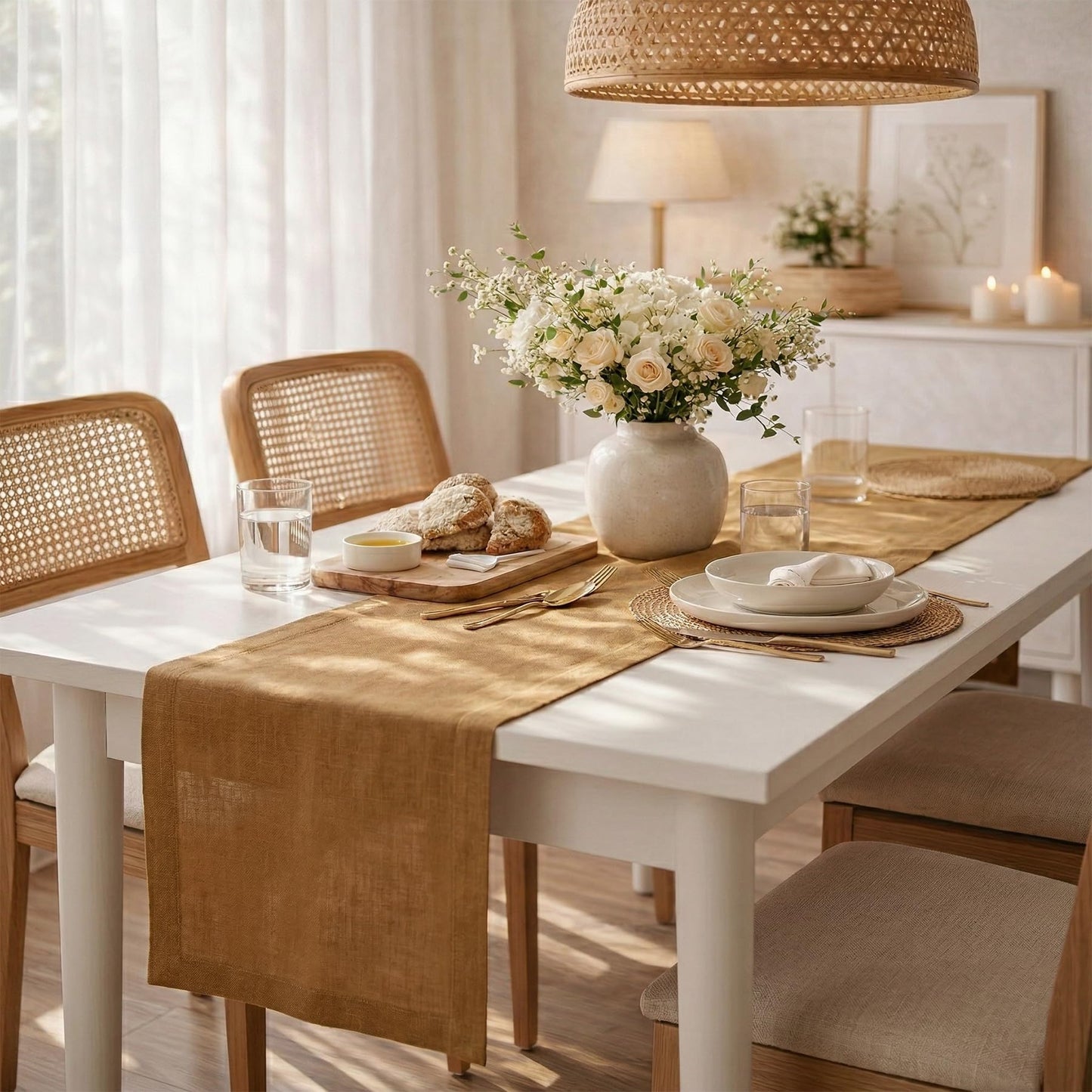 Solino Home Linen Table Runner 120 Inches Long - 100% Pure Linen Tobacco Brown Table Runner 14 x 120 Inch - Diana Medium Weight
