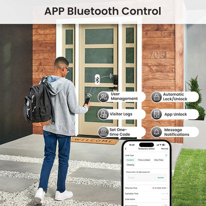 Smart Lock with Handles, Fingerprint Door Lock App Control, Keyless Entry Door Lock Set, Electronic Digital Keypad Deadbolt, Auto & One Touch Lock, Easy Installation, IP54