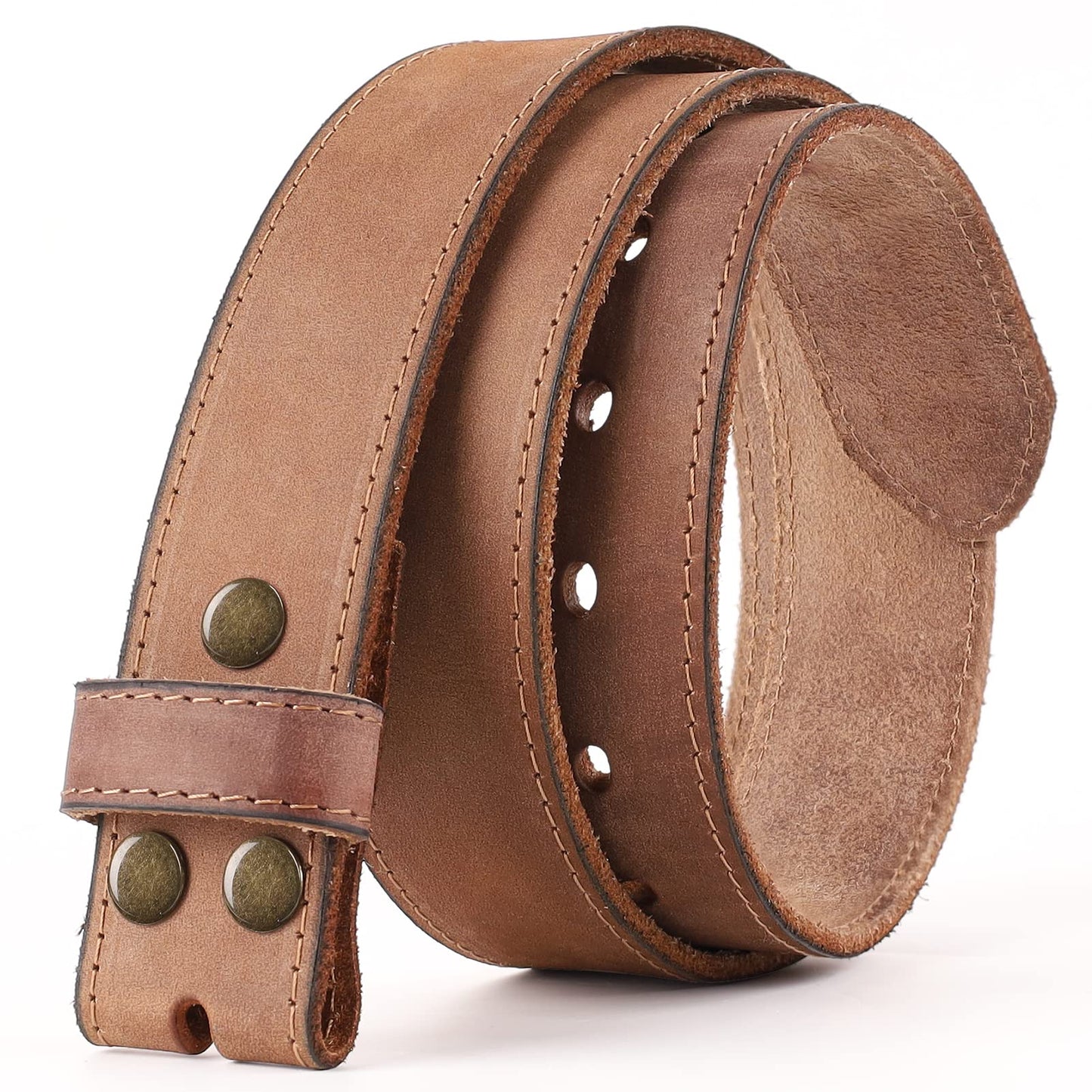 NPET Mens Leather Belt Full Grain Vintage Style, Stitches Leather Belt for Men, Snap on Strap 1 1/2" Wide