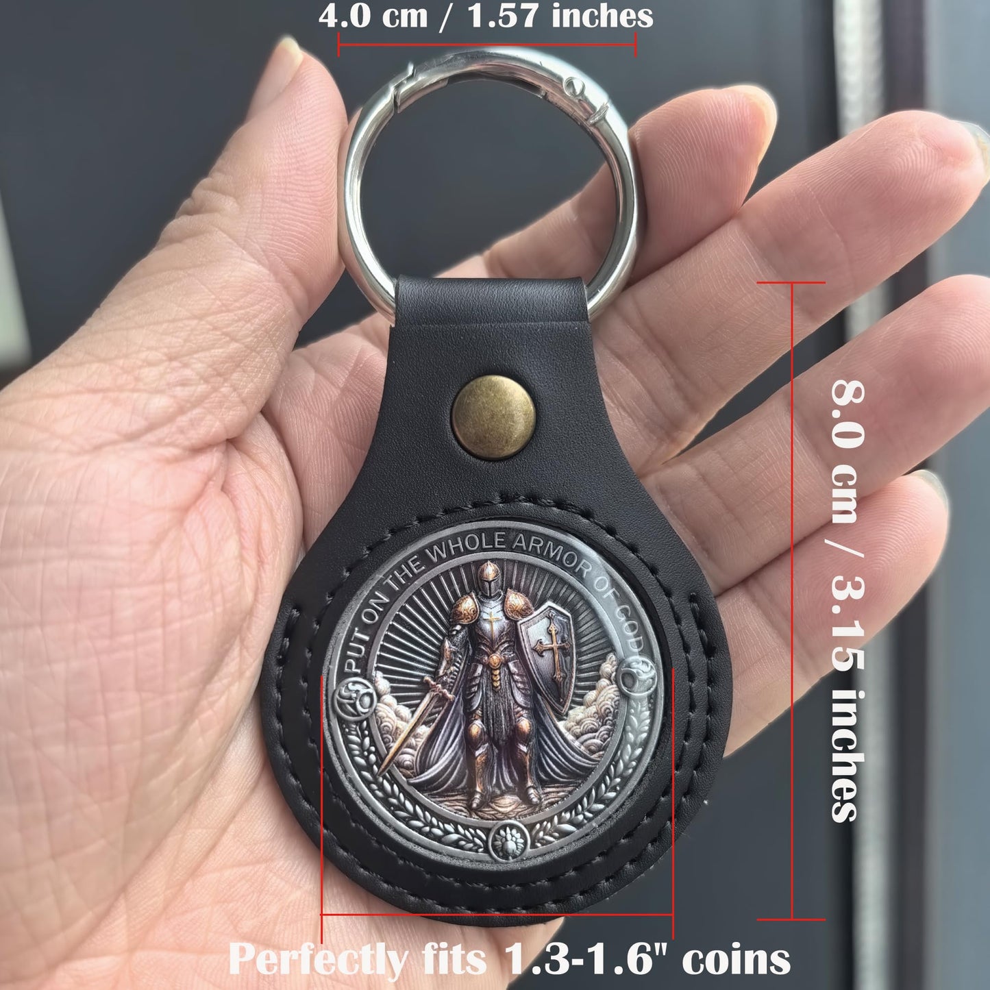 Strugglejewelry 2PCS Premium Leather Christian Challenge Coin Holder - Handmade Keychain for 1.60-Inch Coins - Displays Both Sides of Faith Tokens - Waterproof Scratch-Resistant PVC