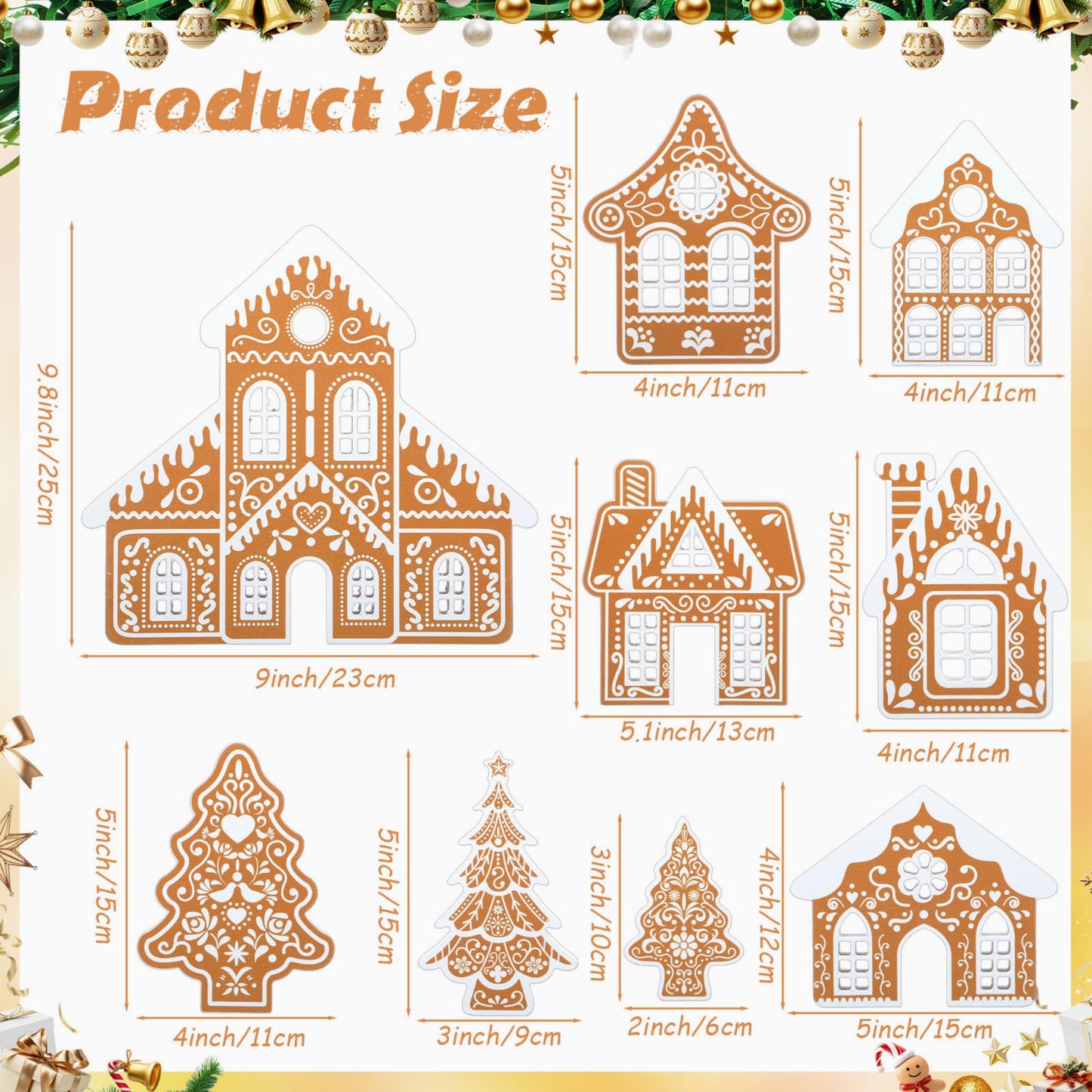 Faccito 9 Pcs Wood Gingerbread House Decor Sets Christmas Village Bulk Wooden Christmas Tree Centerpiece Winter Desk Shelf Ornament for Mantel Window Xmas Tabletop Farmhouse Indoor Decorations