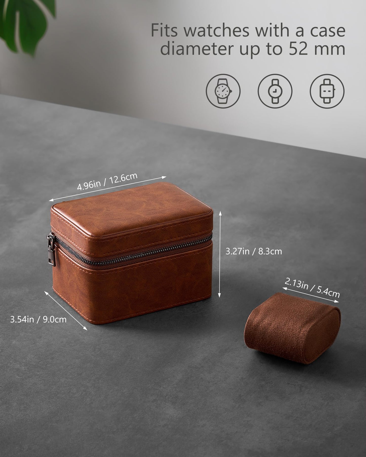 ProCase 2-Slot Watch Travel Case for Men, PU Leather Portable Watch Holder, Compact Small Carrying Storage Box for Luxury Watches & Smartwatches with Jewelry Compartment, Fathers Day Gift -Brown