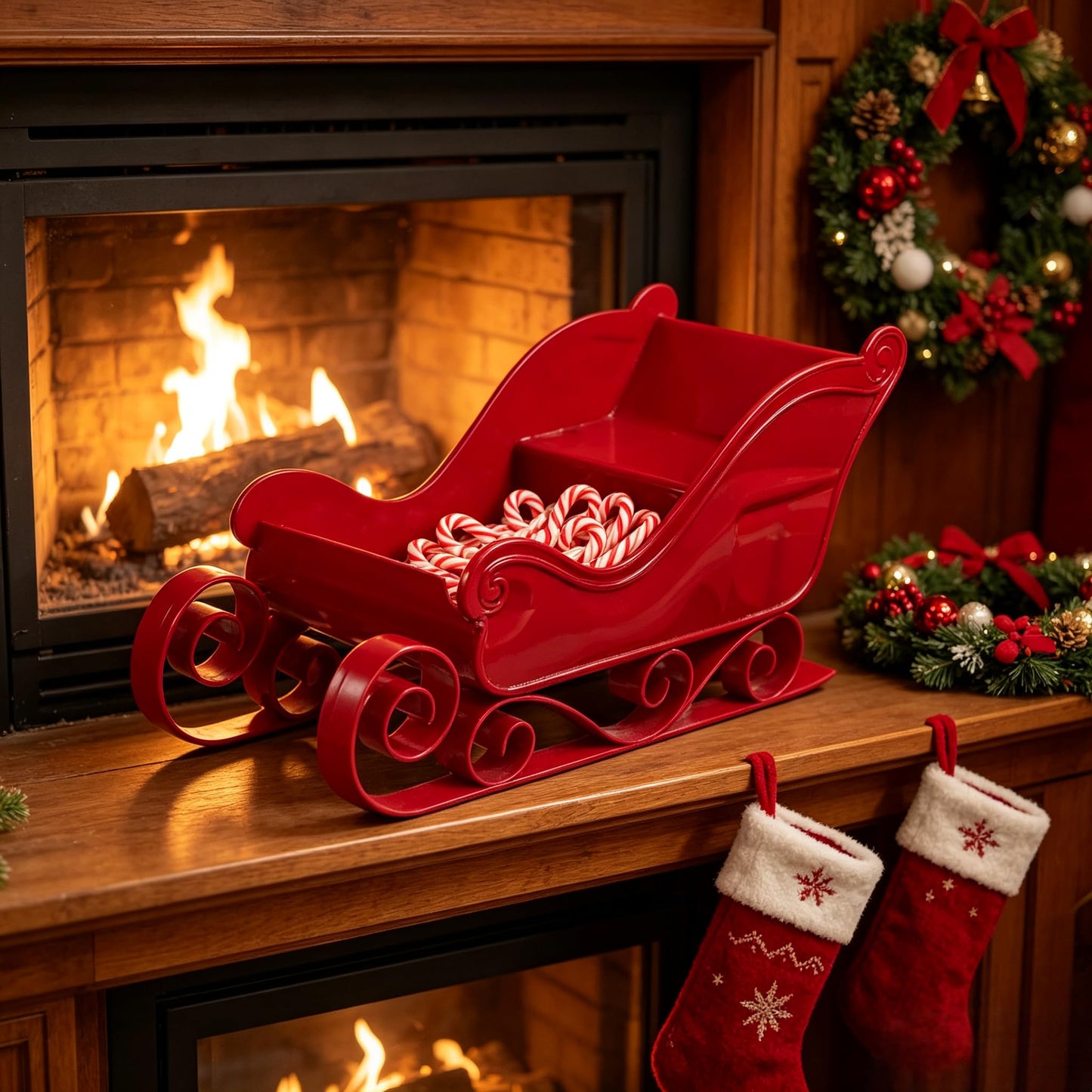 Christmas Sleigh Decor, Mini Sled Ornament Xmas Candy Tray Platter Dish Classic Sleigh for Holiday Outdoor Tabletop Sleighs