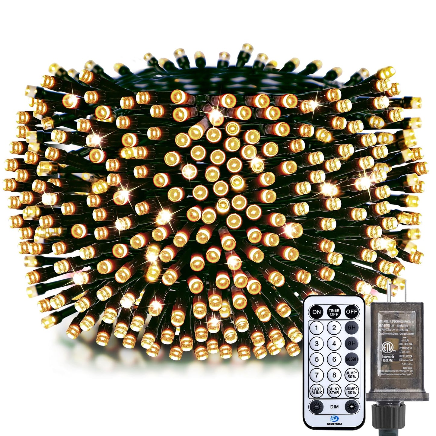 Minetom Christmas Lights, 128ft 400 LED Outdoor Christmas Tree Lights with Remote, 8 Modes String Lights Plug-in Mini Xmas Tree Lights with Timer for Outside Party Decor, Warm White