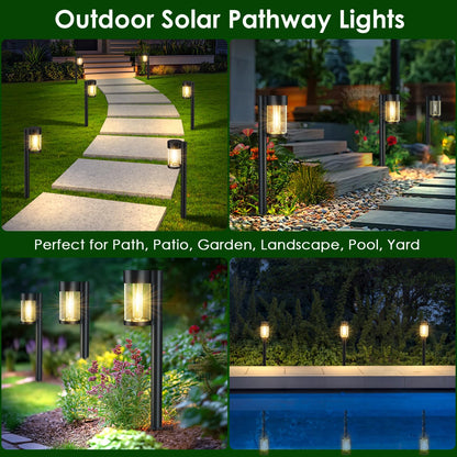 Mancra Solar Lights Outdoor, 10 Pack Glass Metal Solar Pathway Lights Outdoor Waterproof Garden Decor for Outside Yard Patio Lawn Walkway Driveway