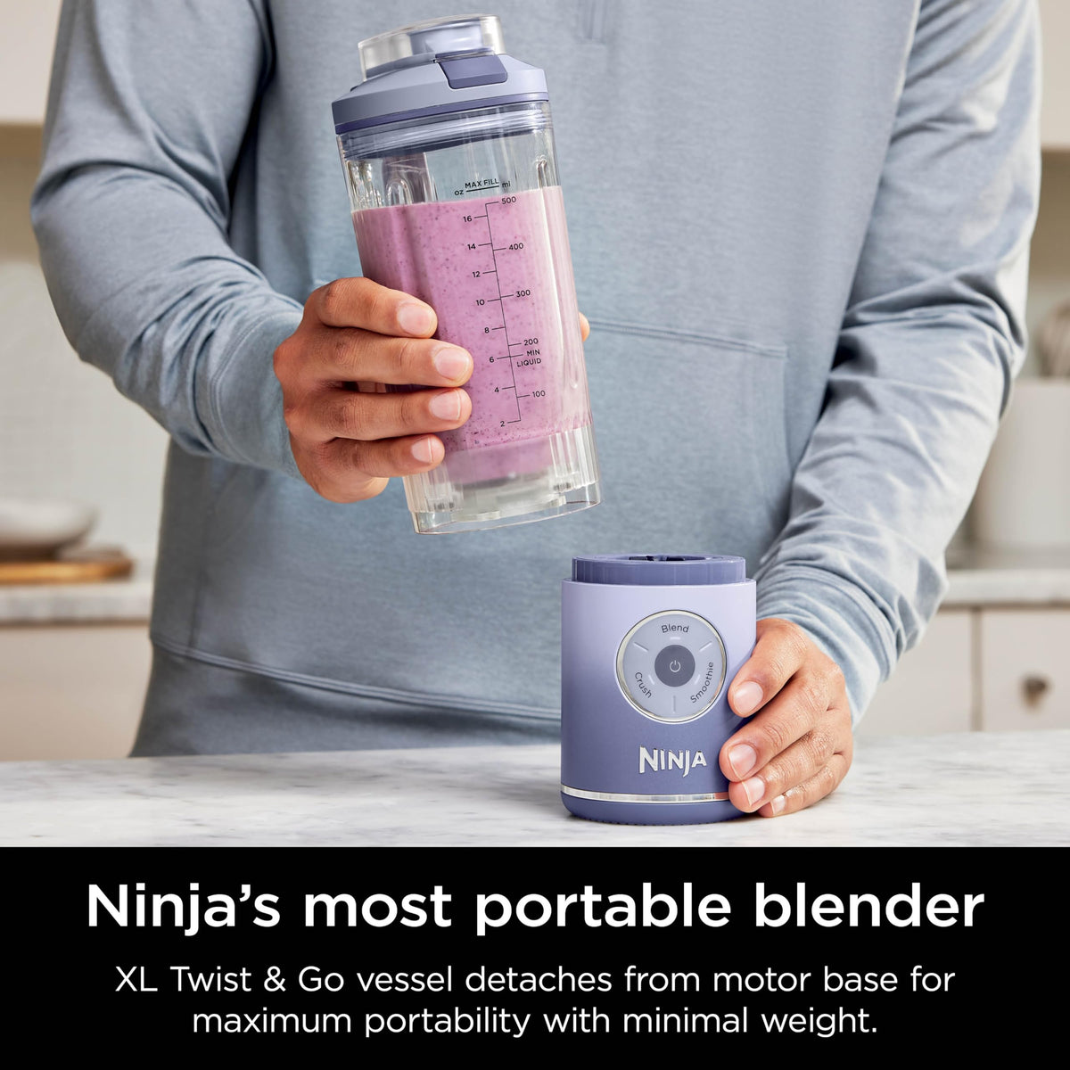 Ninja Blast Max, Portable Blender + Twist & Go, Personal Smoothie, Blend, Ice Crush, 3 Programs, Cordless, 22 oz removable Vessel, Dishwasher Safe, Leakproof, Navy, BC251NV