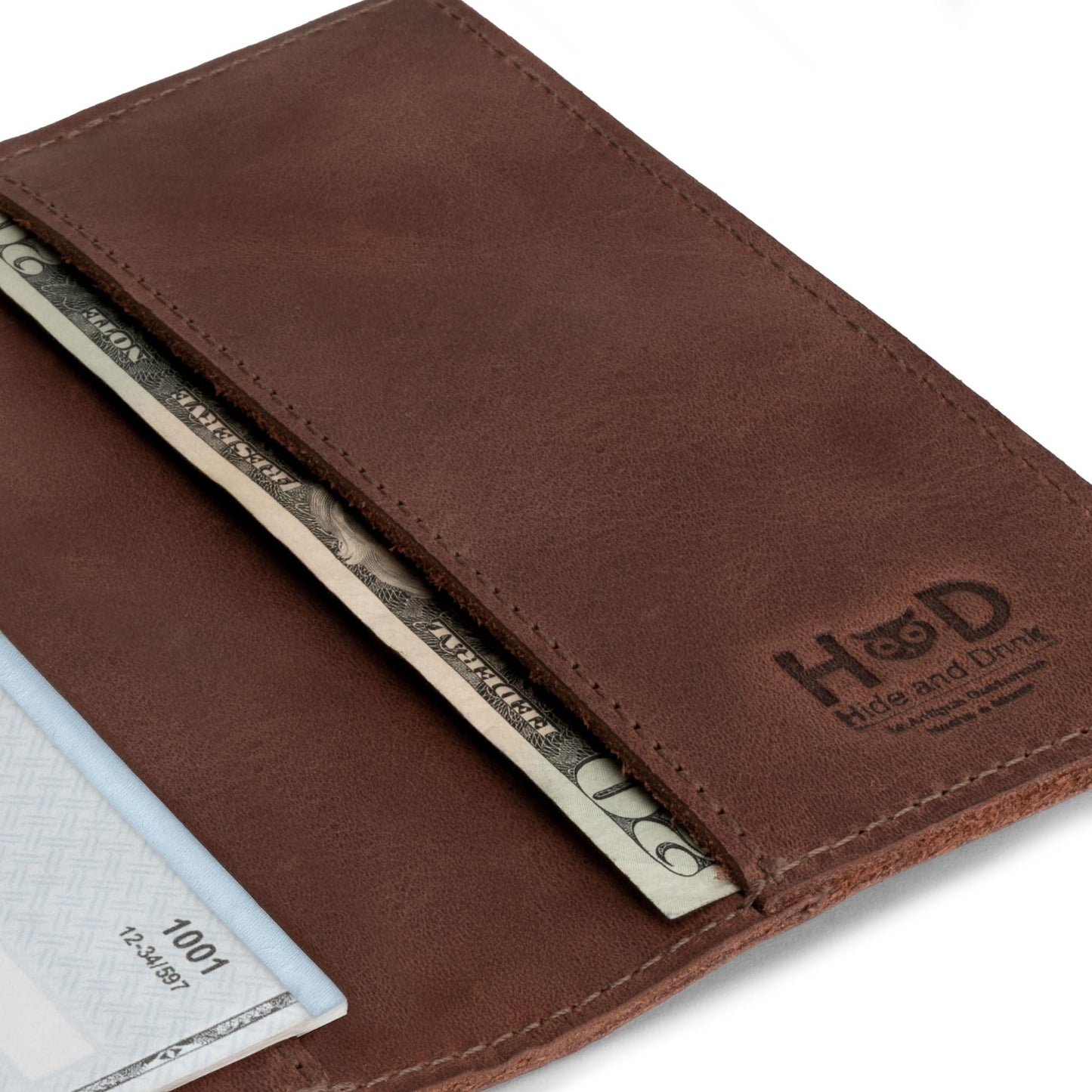 Hide & Drink, Checkbook Cover, Minimalist Organizer for Personal or Business Finances, Bill Holder, Full Grain Leather, Handmade, Bourbon Brown