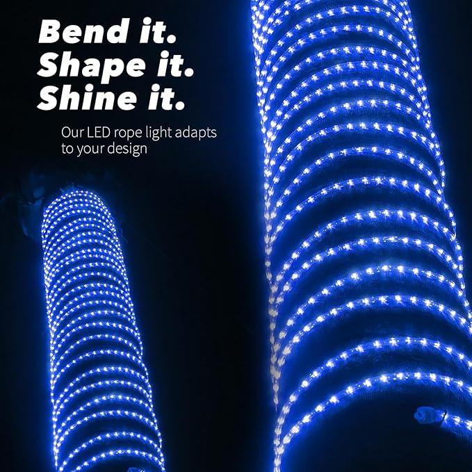 WYZworks 288LEDs 25ft LED Outside Rope Lights, Outdoor ETL Certified Waterproof Permanent 360 Degree Light Emitting, Flexible Tube, Connectable, Christmas Palm Tree Exterior Landscape, Blue