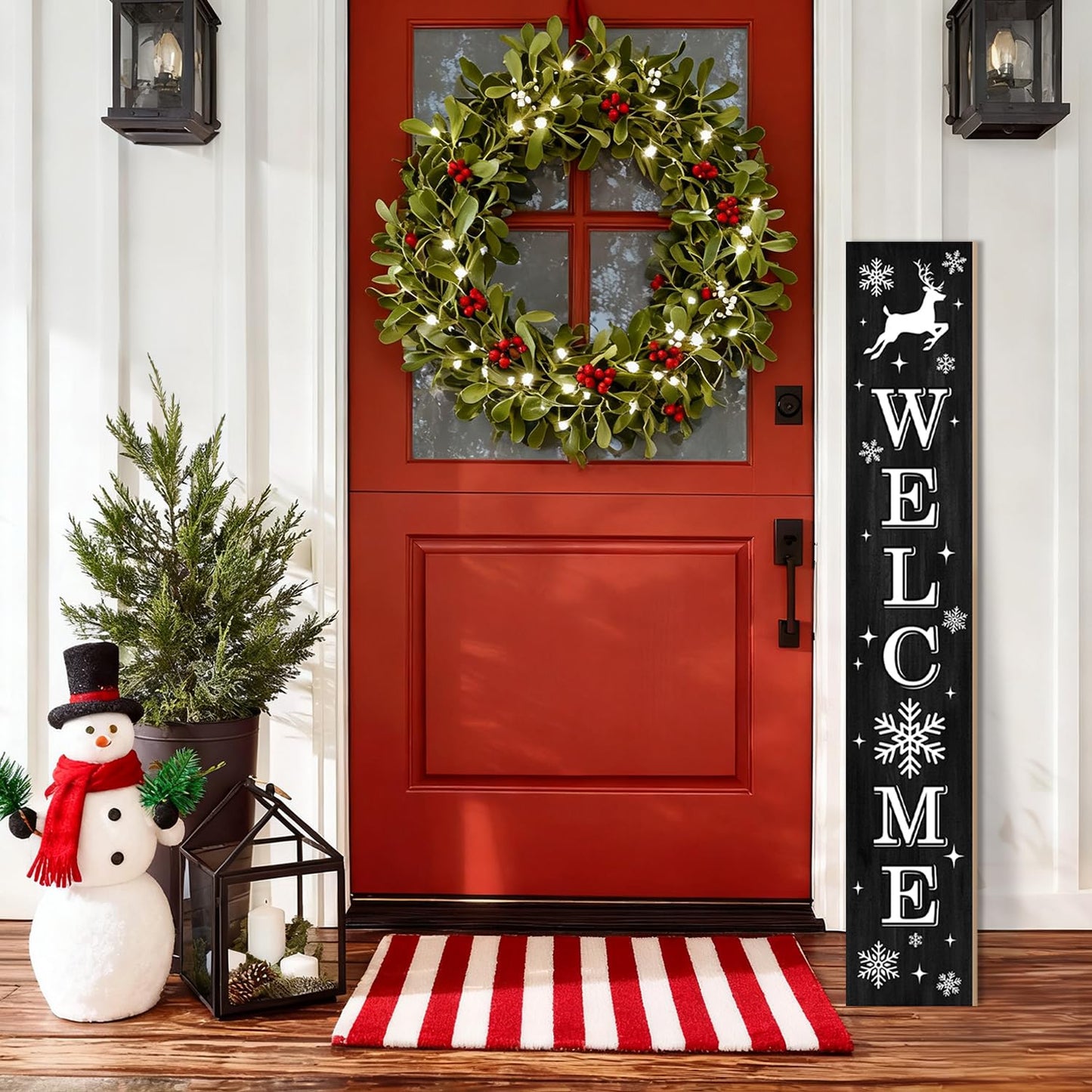 Christmas Wooden Porch Sign 47" Elk Large Welcome Sign for Winter Home Decoration Front Door Yard Xmas Party Decor