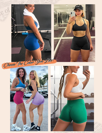 Buauty Women Workout Shorts 3.6" Butt Lifting High-Waisted Seamless Pants Scrunch Booty Athletic Gym Yoga Biker Shorts Black XS