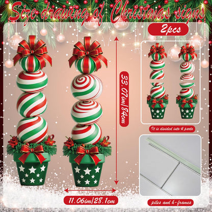 33" Christmas Decorations Outdoor Candy Christmas Decorations, 2ct Large Tall Outdoor Stake Signs 4 Interlocking PP Panels with H-Brackets Fiberglass Rods for Lawn Pathway Xmas Party
