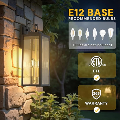 L LOHAS LED 18" Dusk to Dawn Outdoor Wall Lights, 2-Light Black and Gold Outdoor Wall Sconce Lantern with Clear Glass, Tall Transitional Exterior Light Fixtures for Porch, Garage, ETL Listed, 2 Pack