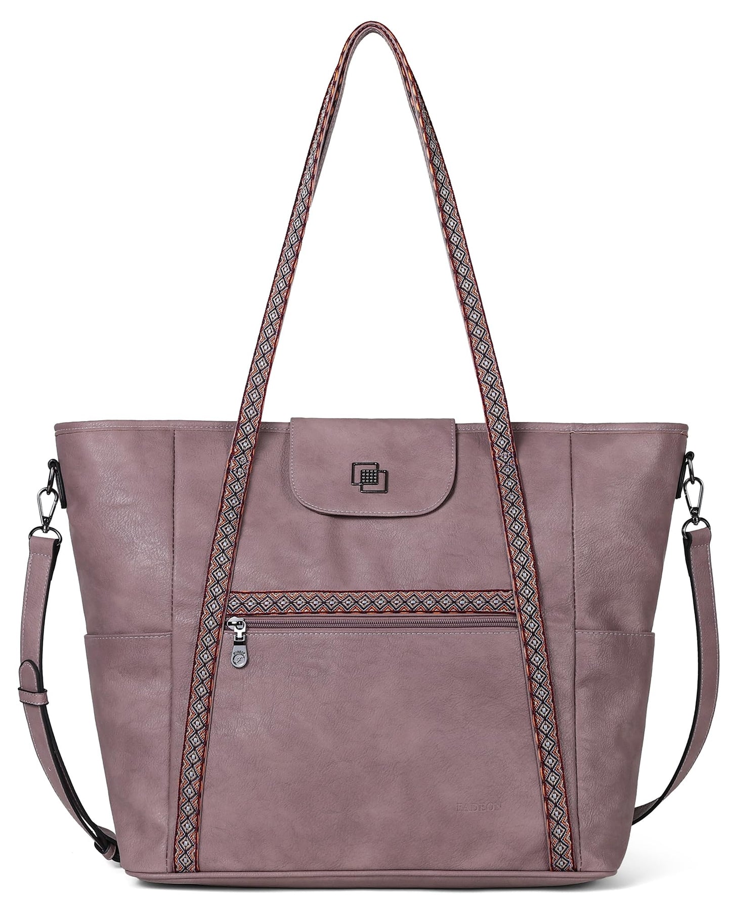 FADEON Large Laptop Tote Bag for Women Designer Leather Laptop Bag Fashion Travel Backpack Purse Shoulder Handbag Purple