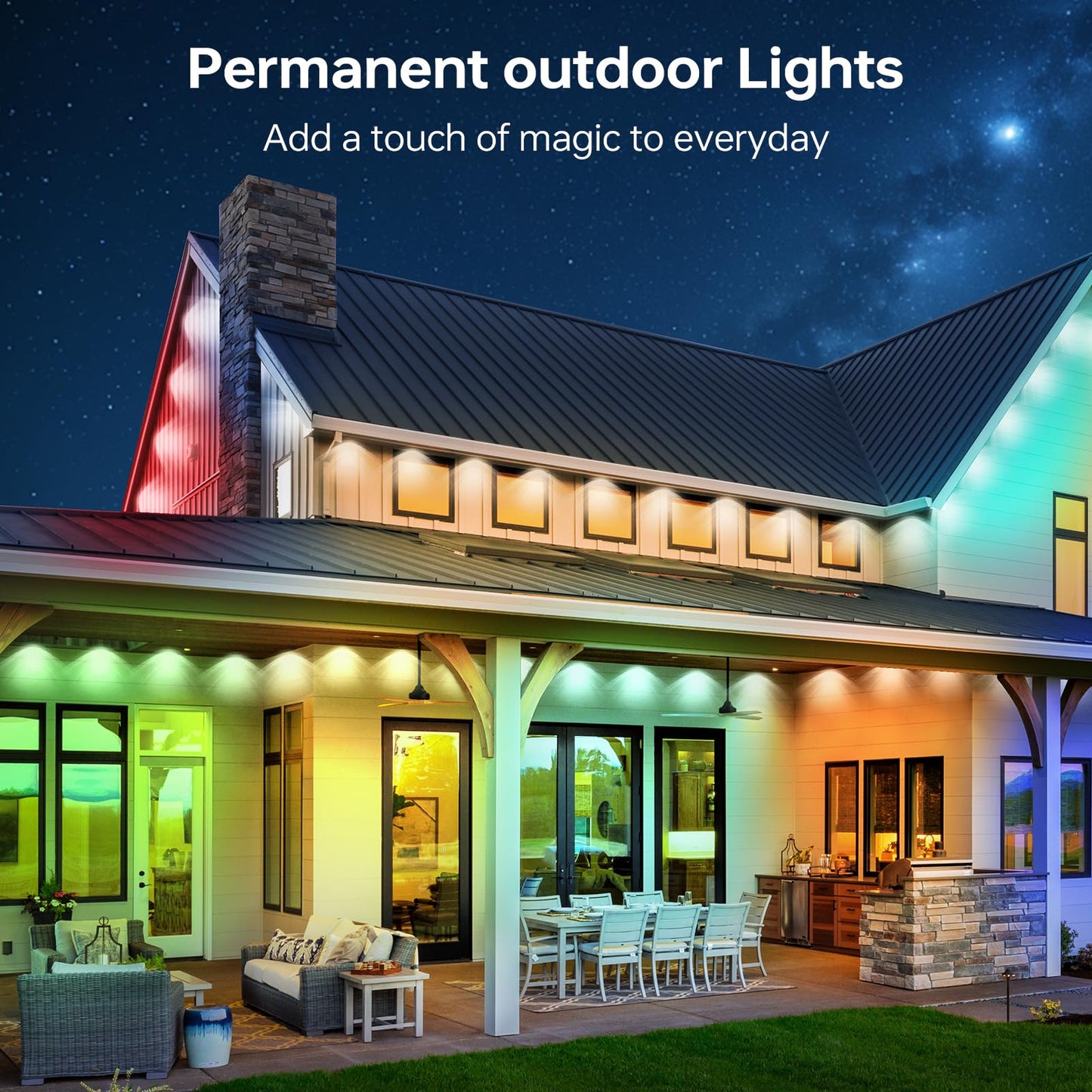 Qeeanmo Permanent Outdoor Lights for House, 120ft Smart RGB+IC Eave Light with APP & Remote Control, DIY Modes,IP67 LED Roof Lights for Holiday, Christmas, Halloween, Party Decor
