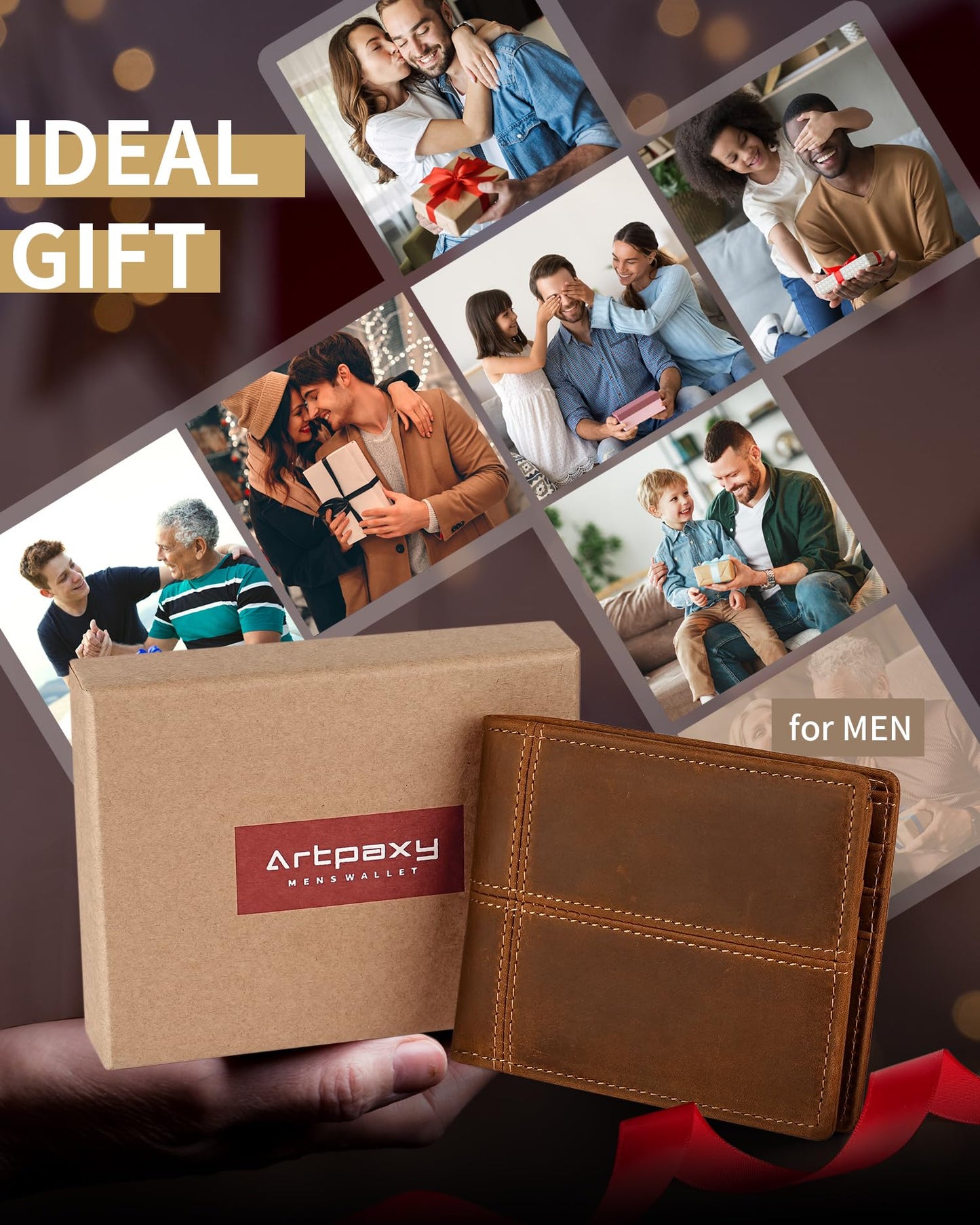 Artpaxy Mens Wallet Bifold Genuine Leather RFID Blocking Wallet for Men with 1 ID Window 13 Card Holders 2 cash pockets 1 Gift Box