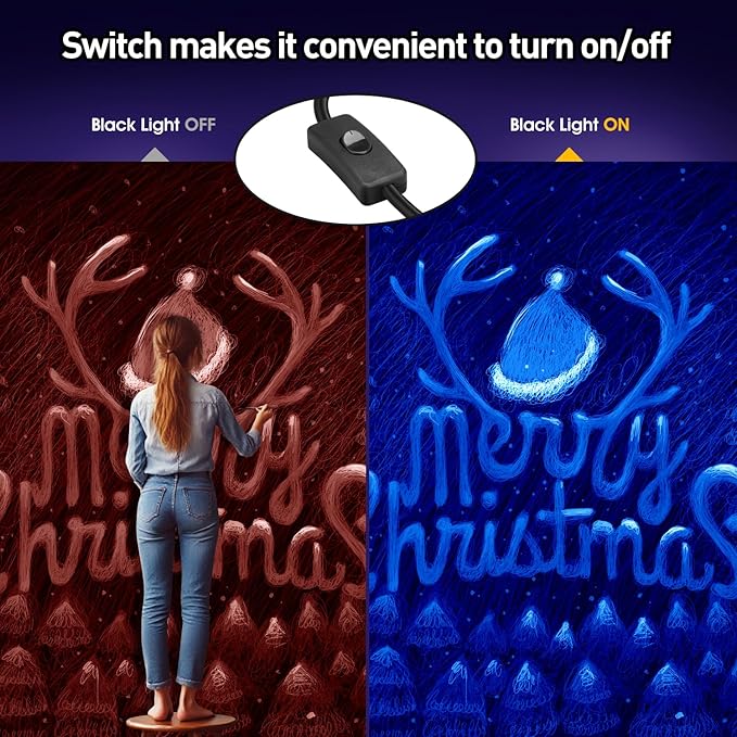 50W Black Light, 2Pack Indoor Outdoor Blacklight with Plug and Switch, Ip66 Waterproof, 365 NM UV Light for Glow Neon Party, Body Painting, Fluorescent Tapestry