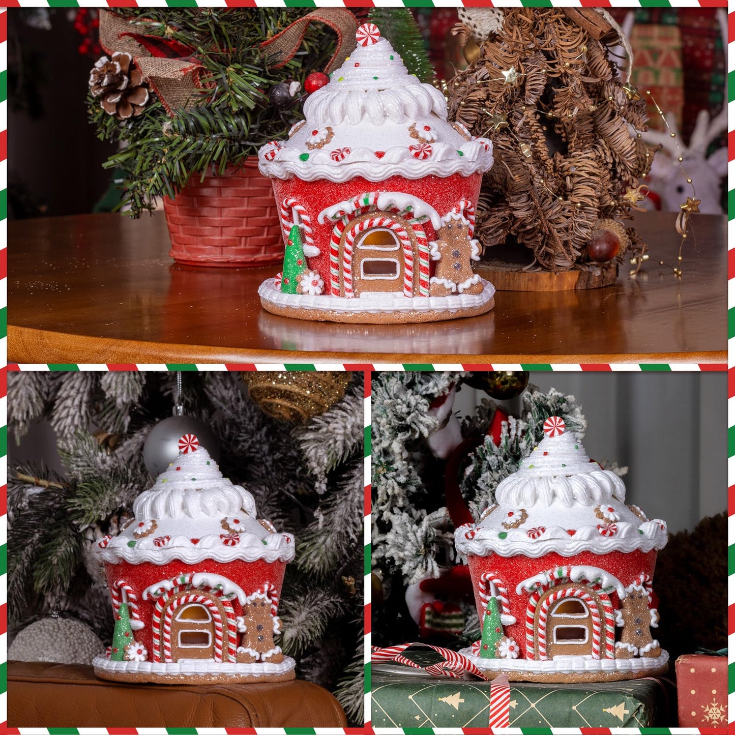 TXXCLOE 6 Inch LED Christmas Gingerbread House, Battery Operated Christmas Decor with Lights, Tabletop Holiday Village House for Home Office Festive Centerpiece Gift