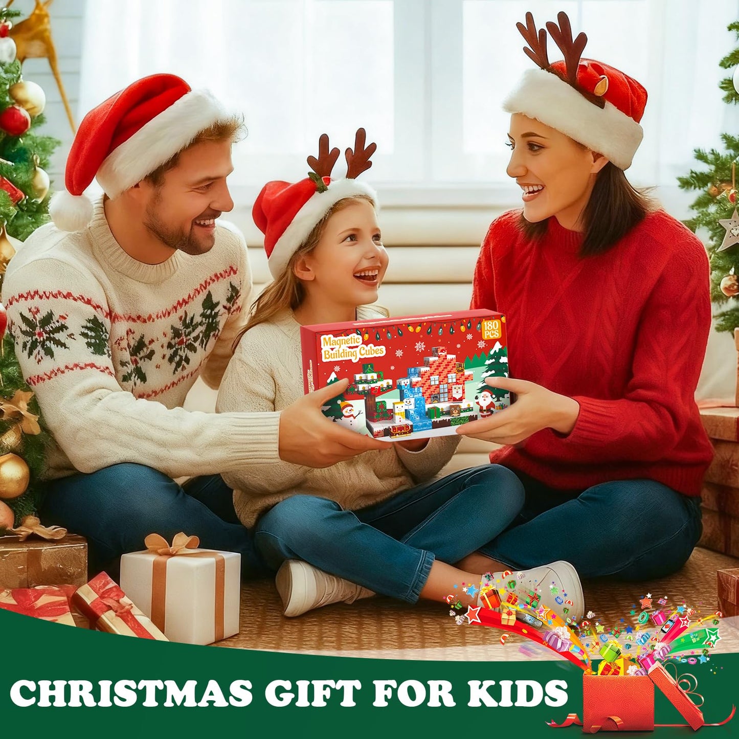 GEVINST 180PCS Magnetic Blocks, Christmas Magnetic Building Blocks Set for Kids Ages 4-8 8-12, STEM Sensory Magnet Cube Tiles for Boys Girls Toddlers 3+, Stocking Stuffers Christmas Toys Gifts