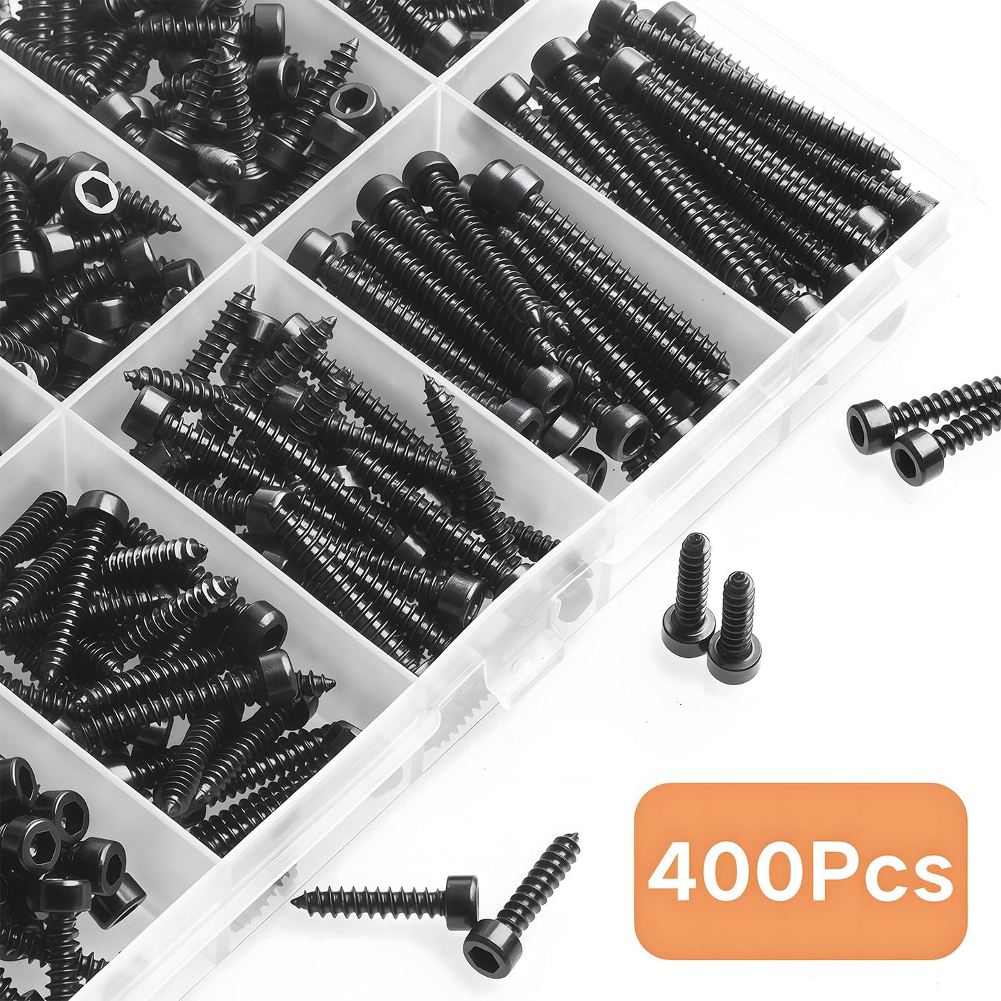 Zmbroll M3 Socket Head Cap Self Tapping Screw Black Grade 8.8 Carbon Steel Metric 400Pcs M3x6/8/10/12/14/16/18/20/25/30mm Socket Allen Head Self Drilling Fasteners Hex Drive Wood Screws