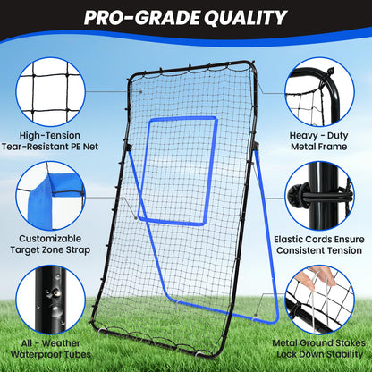BAGAIL Volleyball Rebounder Net 7x4 Ft, Bounce Back Training Equipment with Unique Curved Frame for Better Catching, 5 Adjustable Angles for Volleying & Spiking, Easy Set Up & Sturdy Base - Blue