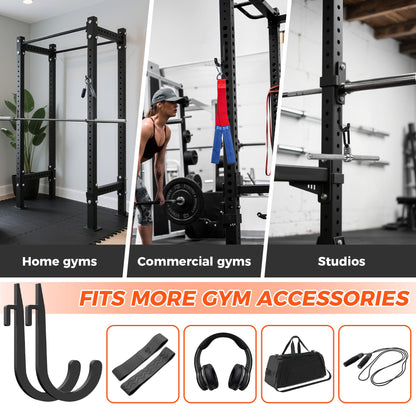 ViewKurM 6 PCS J Hooks for Squat Rack,Power Rack Attachments for Home Gym Storage,Portale Squat Rack Accessories, Storage Hook Holder for Resistance Bands, Barbell Collars and Gym Accessories