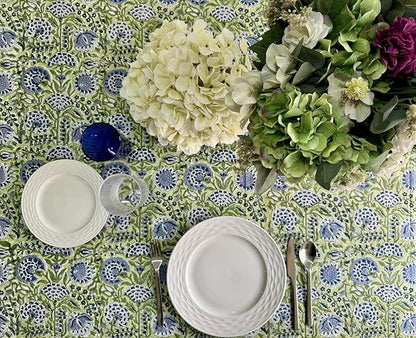ATOSII Amara 100% Cotton Rectangle Fall Tablecloth, Handblock Floral Linen Table Cloth for Kitchen Dining Table I Parties Weddings Christmas I Fall Home Decor 60 X 108 Inches I 8 Seater