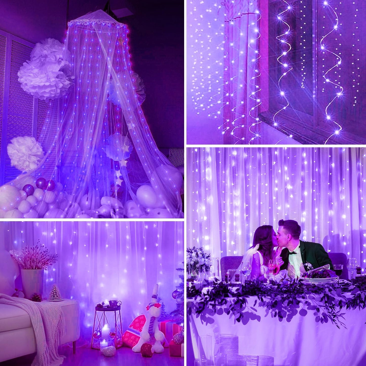 Minetom Halloween Purple Curtain Lights, 300 LED Dimmable Fairy Lights with Remote and Timer, 8 Modes, USB Powered String Lights for Room Wall Party Xmas Indoor Decor