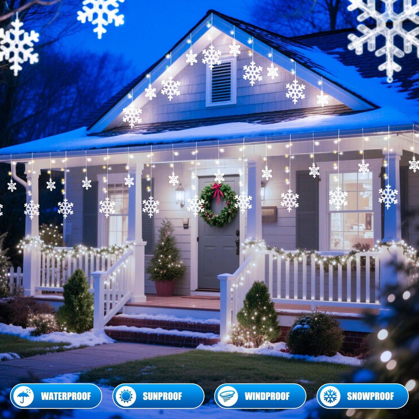Christmas Snowflake Icicle Lights - 13ft 192LED Snowflake Drops, 12 Modes and Timer, IP65 Waterproof Connectable Christmas Lights for House Eave Window Indoor Outdoor, White