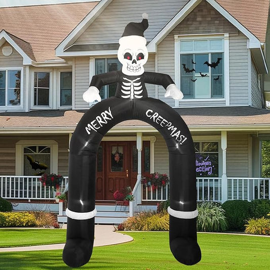 10FT Skeleton Santa Arch Inflatable Decoration, Yard Decoration with LED Lights, Outdoor Inflatable Decoration for White Christmas, Halloween, Outdoor Lawn, Garden, Party