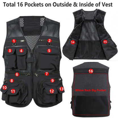 HUNTURE Mens Fishing Vest, Black Mesh Vest and Hat Gloves Cooling Neck Gaiter Set for Hiking Travel, Multi Pocket Summer Safari Vest