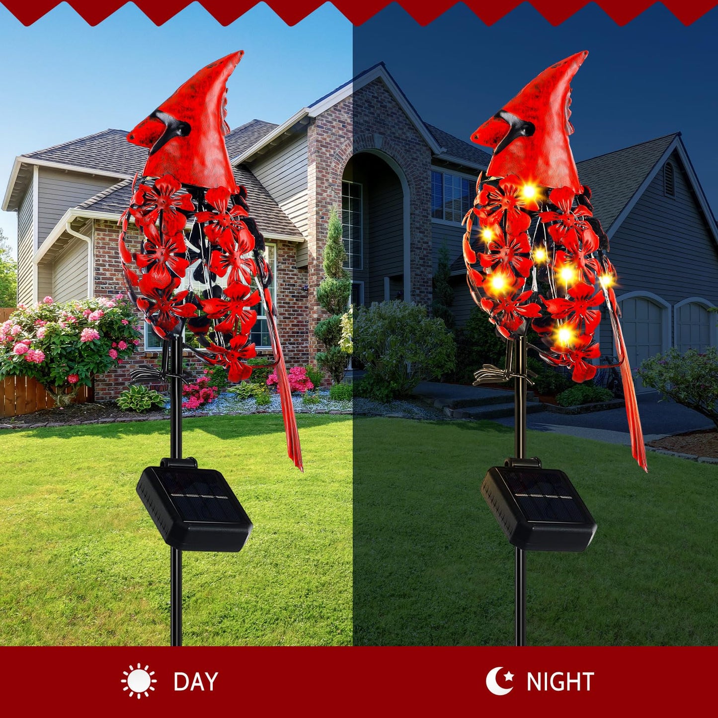 VIHOSE 1 Pcs Cardinal Gift Decor Cardinal Solar Lights for Outside Garden Stake Metal Red Bird Solar Lights Gift Outdoor Stake Grave Patio Yard Lawn Porch Cemetery Decoration for Mom Grandma Women