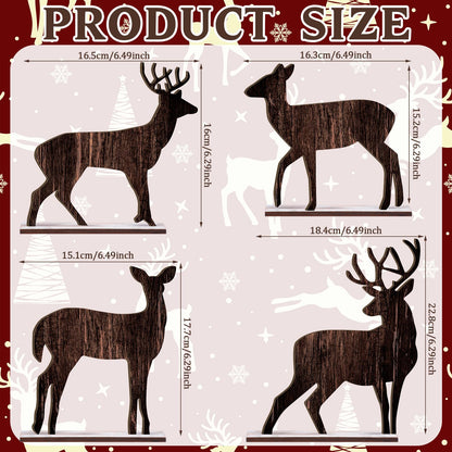 Barydat 4 Pcs Summer Christmas Table Decorations Wooden Christmas in July Pine Tree Reindeer Table Centerpiece Xmas Tabletop Sign Rustic Farmhouse Decor for Home Office Party Supplies Gifts (Reindeer)