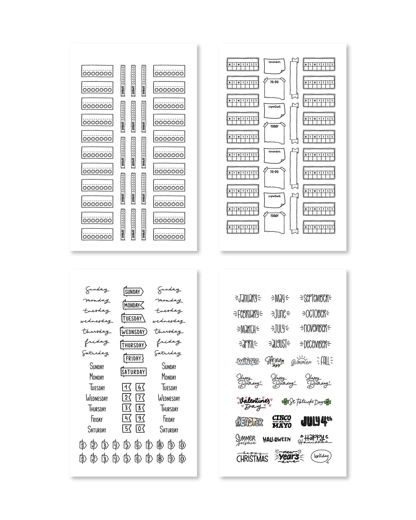 Rongrong Bullet Journal Sticker Book for Planners, Calendars, Journals and Projects – Premium Quality Hand Drawn Perfect for Adding Flair to Your Bullet Journal – Scrapbook Accessories – 24 Pages