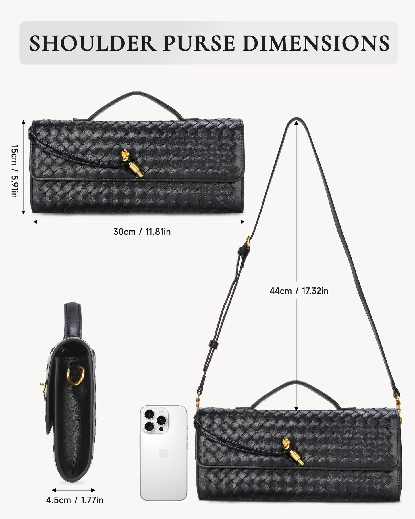 Trendy Woven Evening Clutch Purses,Women Underarm Shoulder Handbag,Cute Satchels Crossbody Purse PU Leather Wallet Clutch Purses for Women, Formal Satchel Leather Evening Bag Shoulder Handbag(Black)