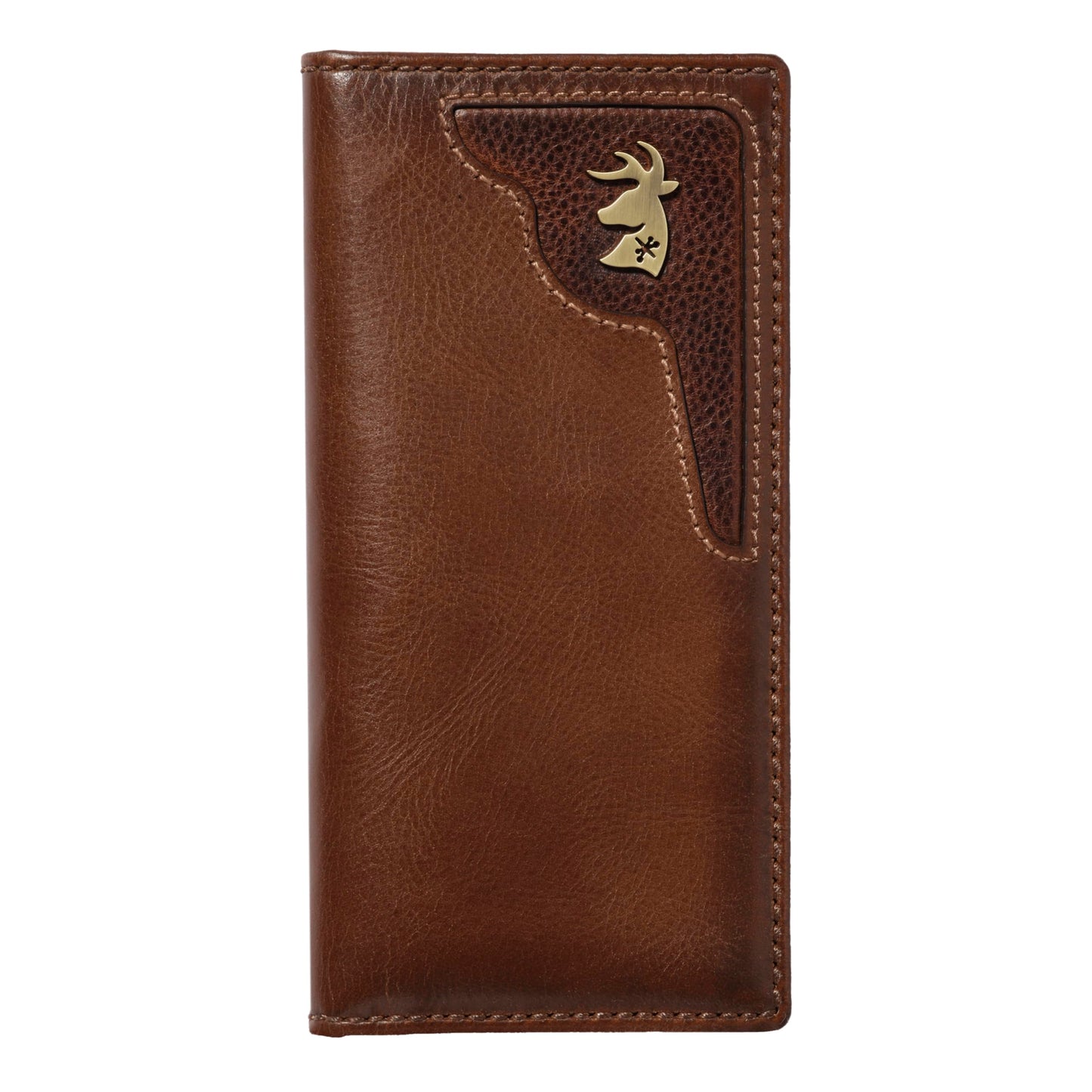 House of Jack Co. Deer Ornament Long Bifold Wallet for Men, Full Grain Cowhide Leather Rodeo Wallet, Hunting & Outdoorsman Tall Wallet, Brown
