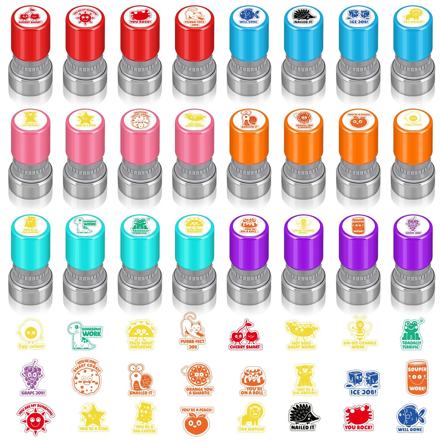 Yinder 24 Pcs Teacher Stamps for Classroom Self Inking School Classroom Stamps Gifts Bulk for Teachers Elementary Colorful Motivational Encouraging Supplies(Cute Animal)