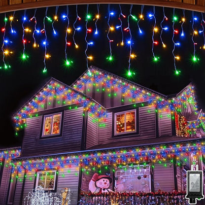 66 FT LED Christmas Lights with 140 Drops, 490 LED Indoor Outdoor Christmas Decorations, 8 Lighting Mode Waterproof Fairy Lights with Timer for Xmas Holiday Wedding Yard Party Multicolor