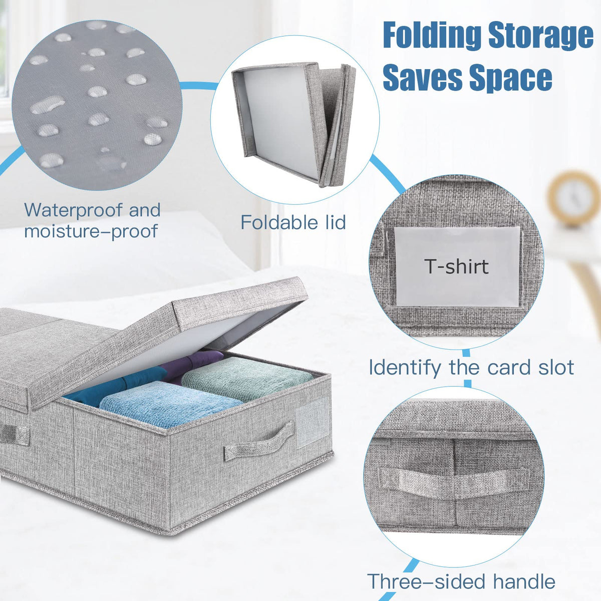 Supowin Underbed Storage Containers Bin with Lids, Large Under Bed Storage Organizer Box with Handle, Foldable Under the Storage Bags for Organizing Clothes, Shoes, Blankets, Pillows