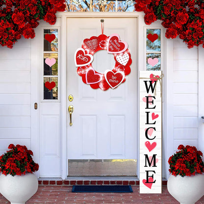 Valentine's Day Wooden Porch Sign 47" Spring Large Welcome Porch Sign for Home Front Door Yard Couple Party Decor (Red)
