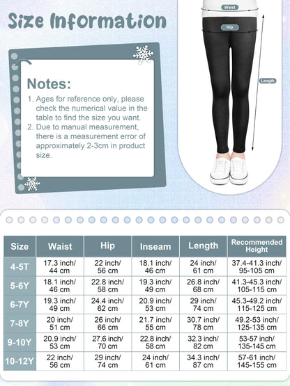 Resinta 1 Pair Girls Winter Warm Cotton Fleece Lined Leggings Thick Thermal Tights Pants Soft Basic Full Length Pants