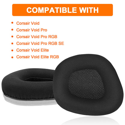 Replacement Ear Pads Cushions for Corsair Void & Corsair Void PRO RGB Wired/Wireless Gaming Headsets with Black Mesh Fabric, Memory Foam - Black