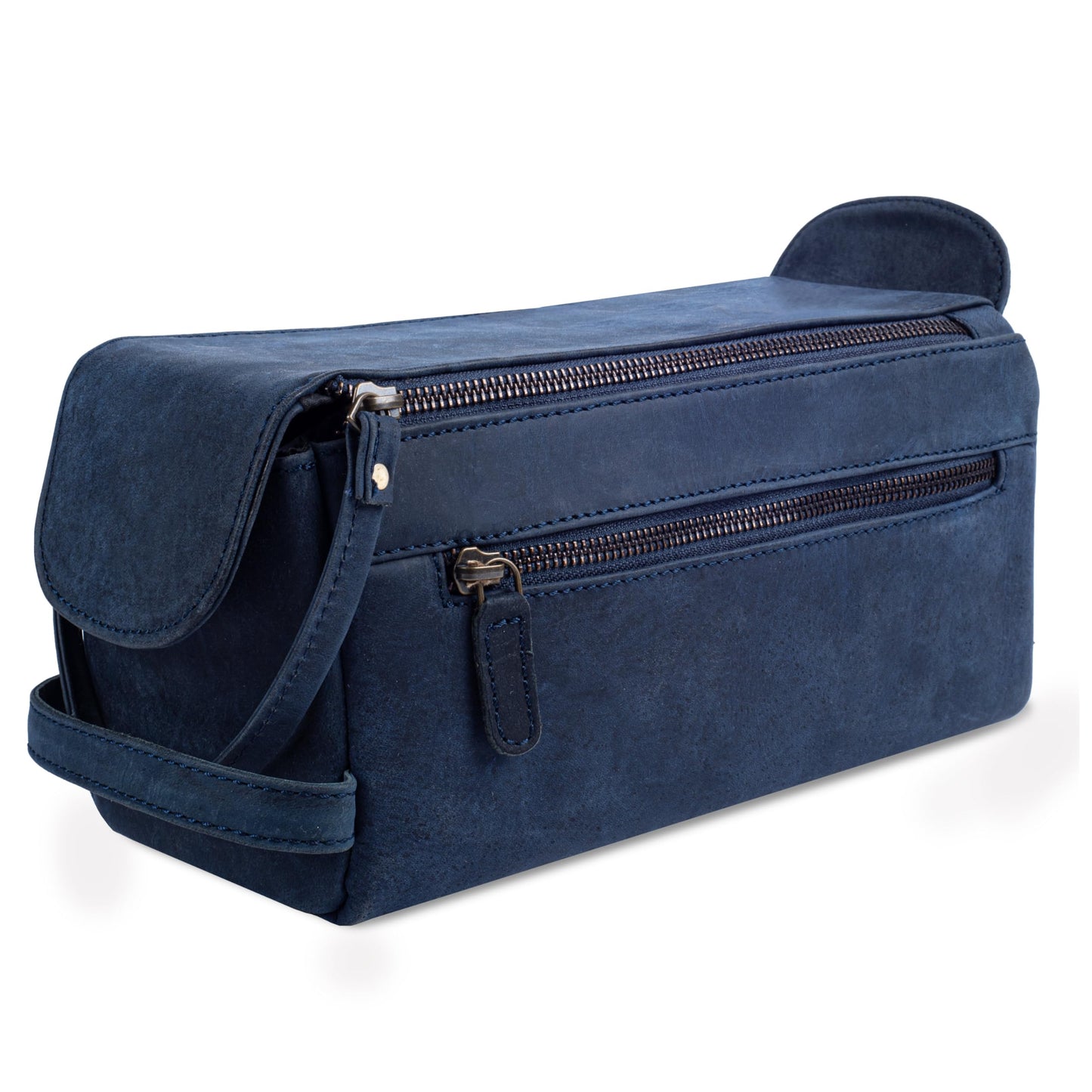 LEATHER VILLAGE Genuine Leather Travel Toiletry Bag - Water-Resistant Dopp Kit for Toiletries, Large Shaving Bag & Bathroom Organizer - Gift for Men & Women - Royal Blue