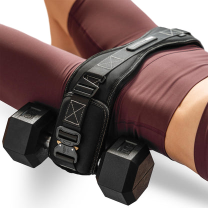 JACKED ASS BELT Premium Hip Thrust Belt for Dumbbells & Kettlebells (Patent-Pending) Heavy Duty Glute Training System for Home Gym, Fast Setup for Progressive Overload Without Barbell or Rack (Black)