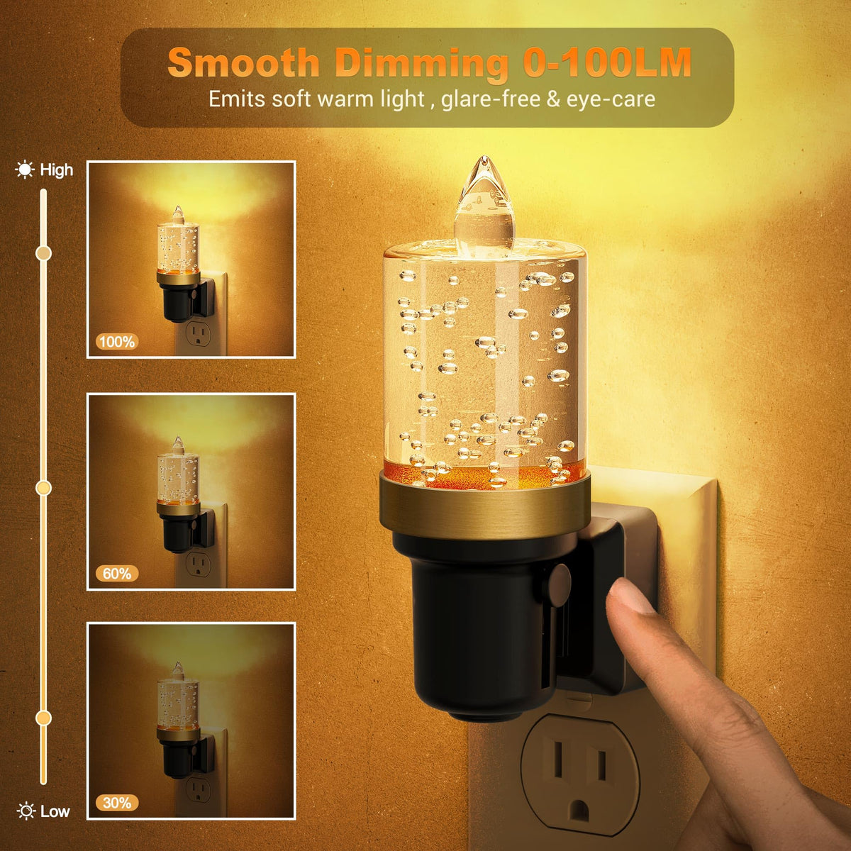 JandCase LED Night Light, Dimmable Night Lights Plug into Wall, Modern Nightlight with Auto On Off Light Sensor, 3000K Soft White Night Light 0-100LM Brightness for Bathroom Hallway Bedroom Decor