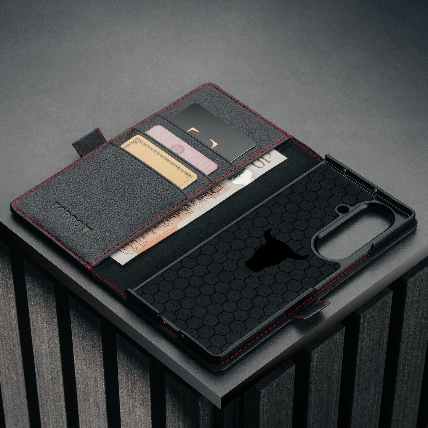TORRO Case Compatible with Samsung Galaxy Z Fold7 2025 – Premium Leather Wallet Case with Stand Function and Card Slots (Black)